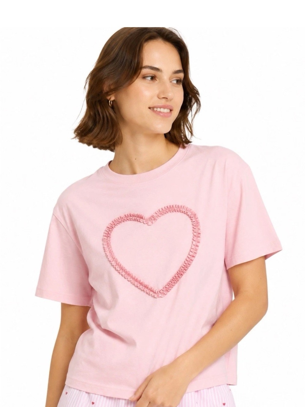 a new day Light Pink Short Sleeve Tee with Heart Appliqué